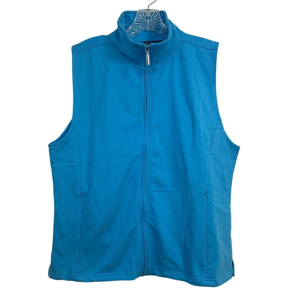 Southpointe Womens XL Blue Full Zip Mock Neck Cotton Blend Vest Pockets